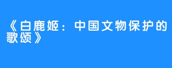 《白鹿姬:中国文物保护的歌颂》
