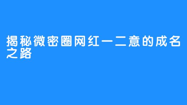 揭秘微密圈网红一二意的成名之路